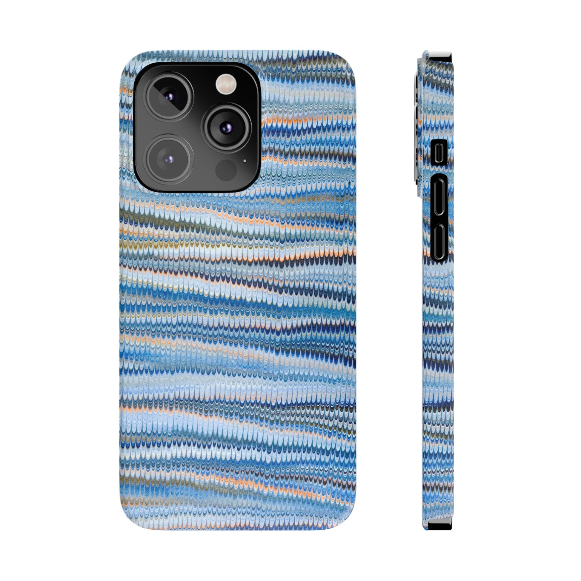 Blue Italian Hand-Painted and Vintage Marbled Inspired Paper Design, Italy Feather Phone Case, iPhone15 Case and all iPhone Case Sizes