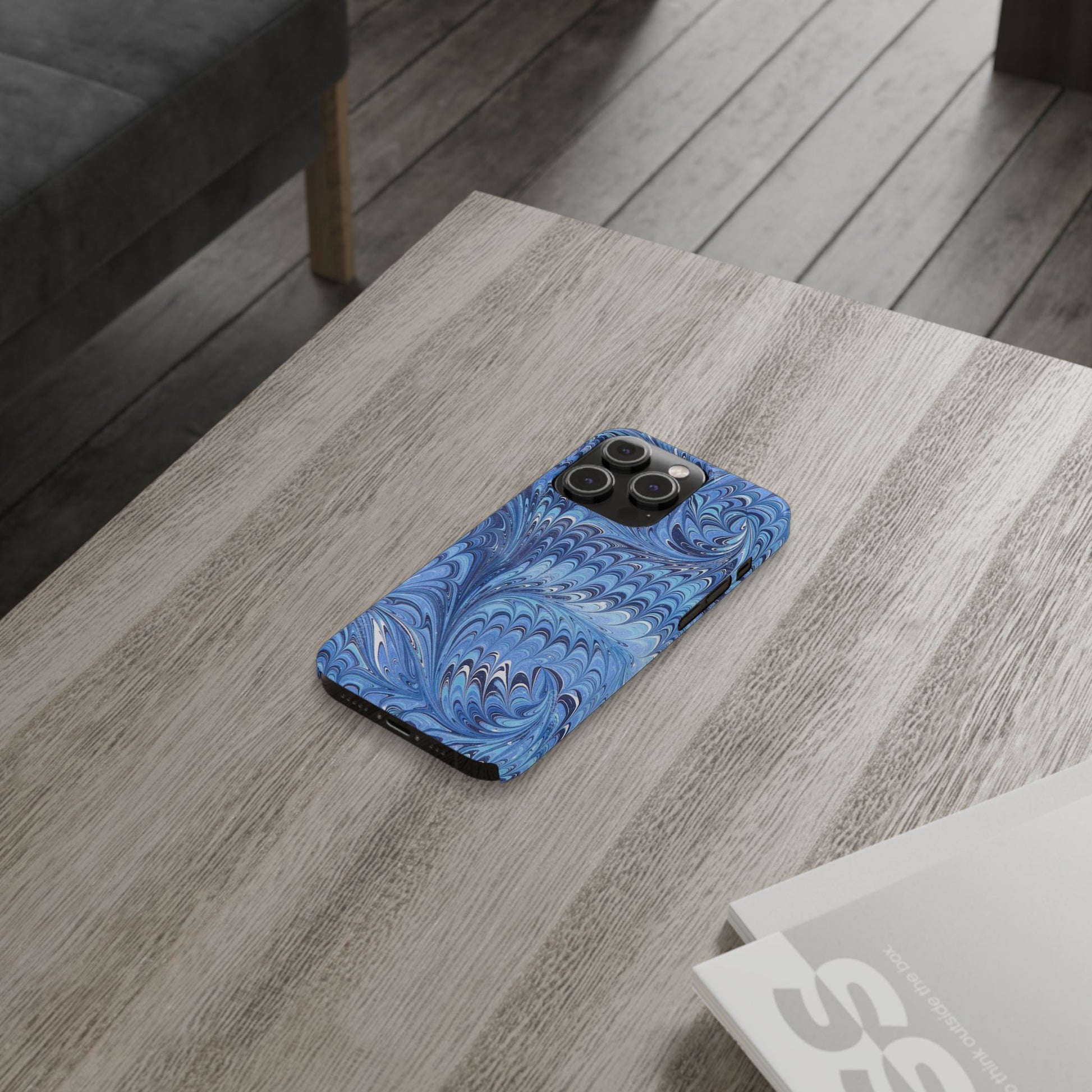 Blue Italian Marbled Design, Green and Blue Pallet, Slim Phone Case