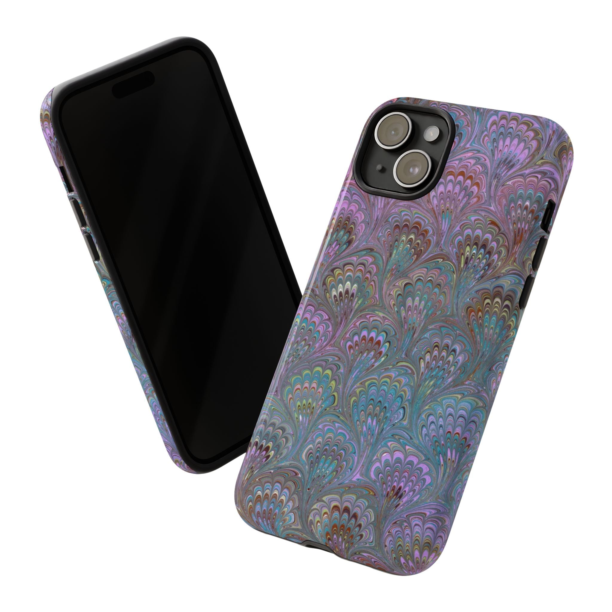 Lavender Marbled Peacock Durable Phone Case - Matte or Glossy