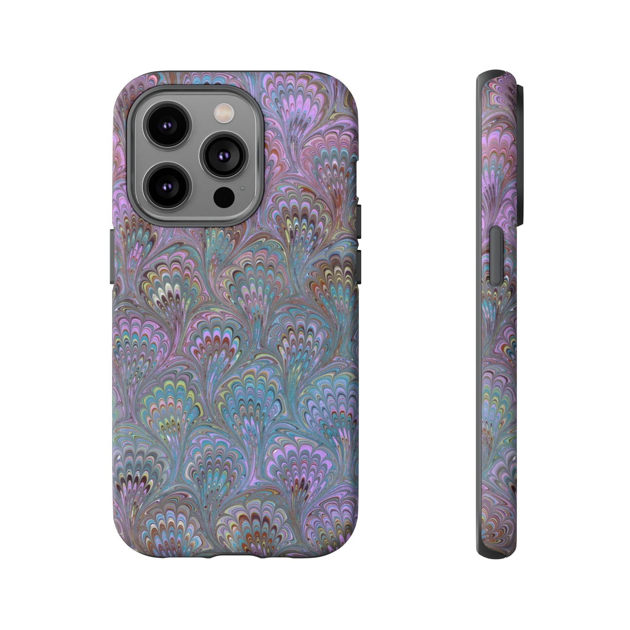 Lavender Marbled Peacock Durable Phone Case - Matte or Glossy