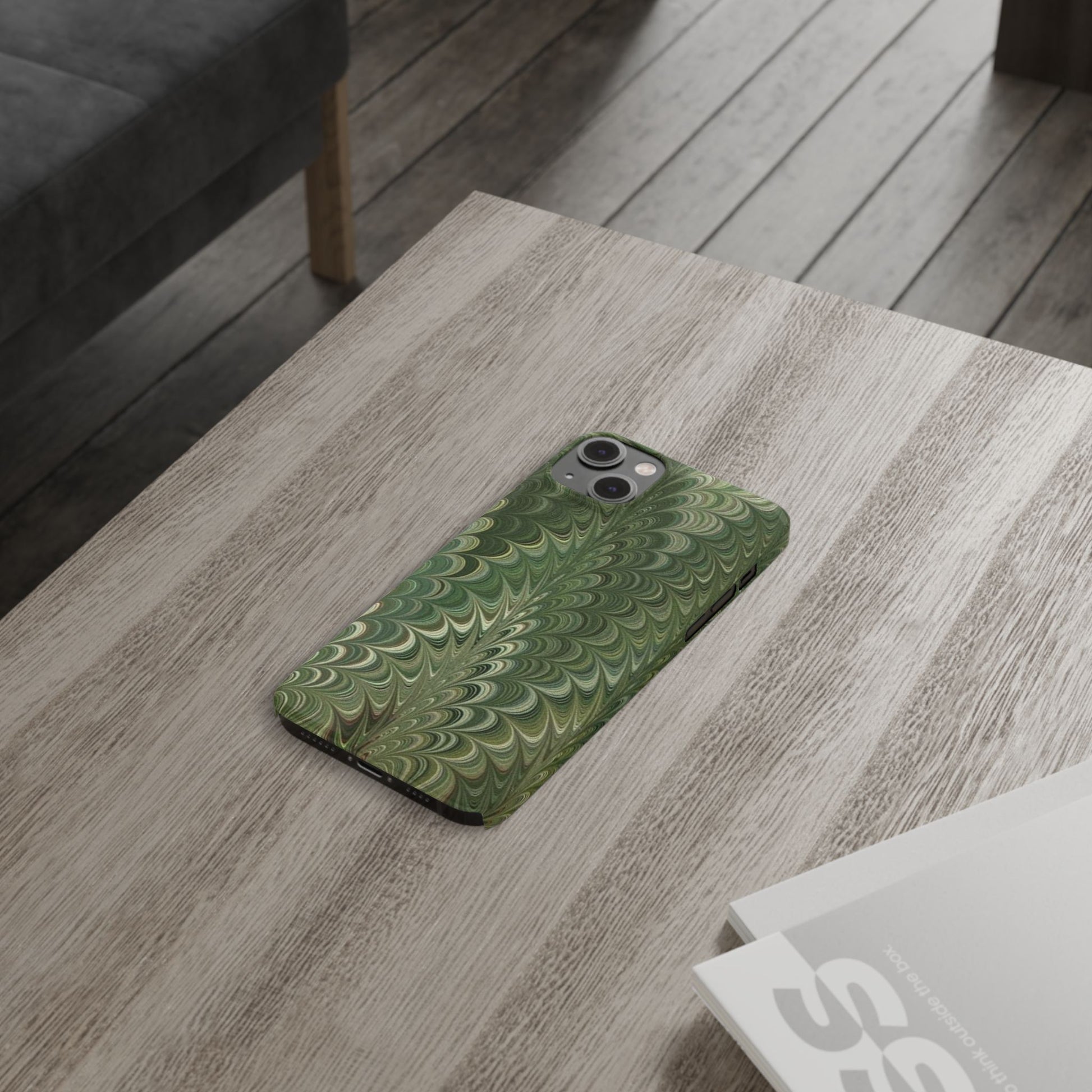 Deep Green Hues of Italian Hand-Painted, Vintage Marbled Paper from Italy Designed Phone Case, iPhone16 Case and all iPhone Cases