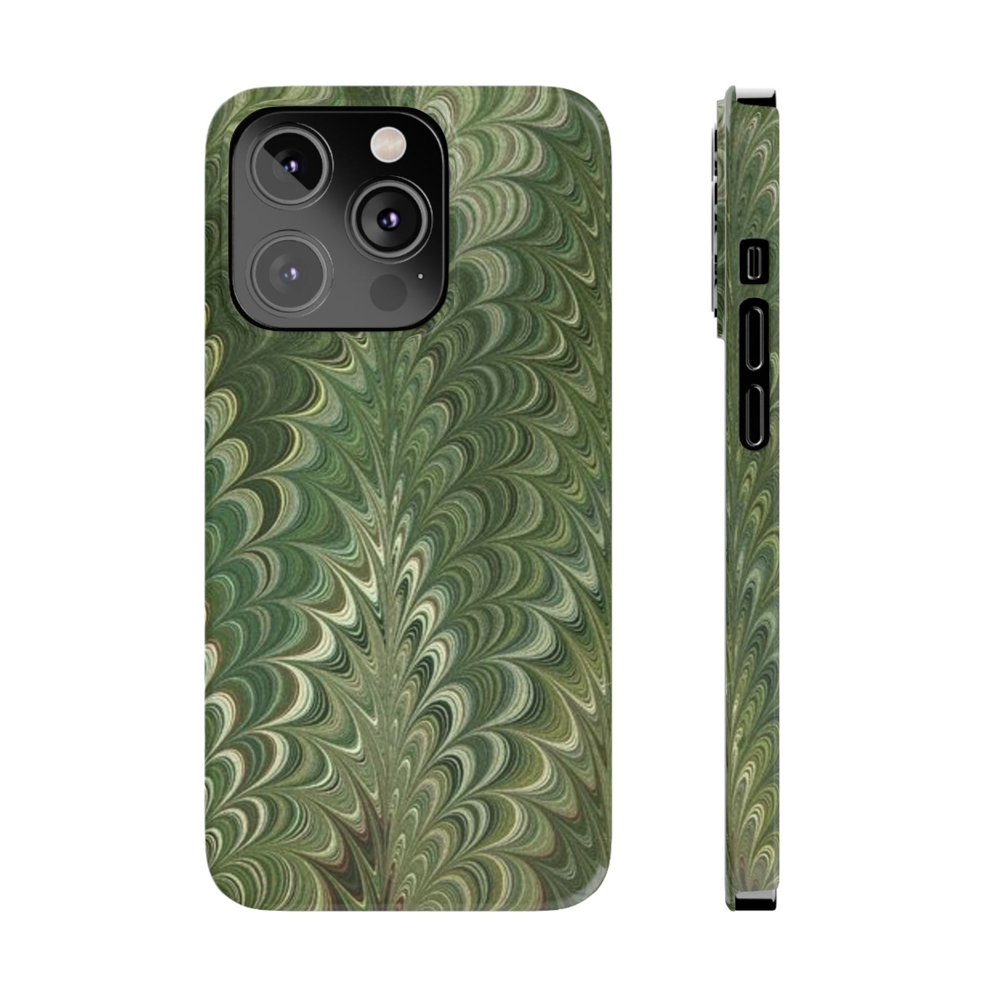 Deep Green Hues of Italian Hand-Painted, Vintage Marbled Paper from Italy Designed Phone Case, iPhone16 Case and all iPhone Cases