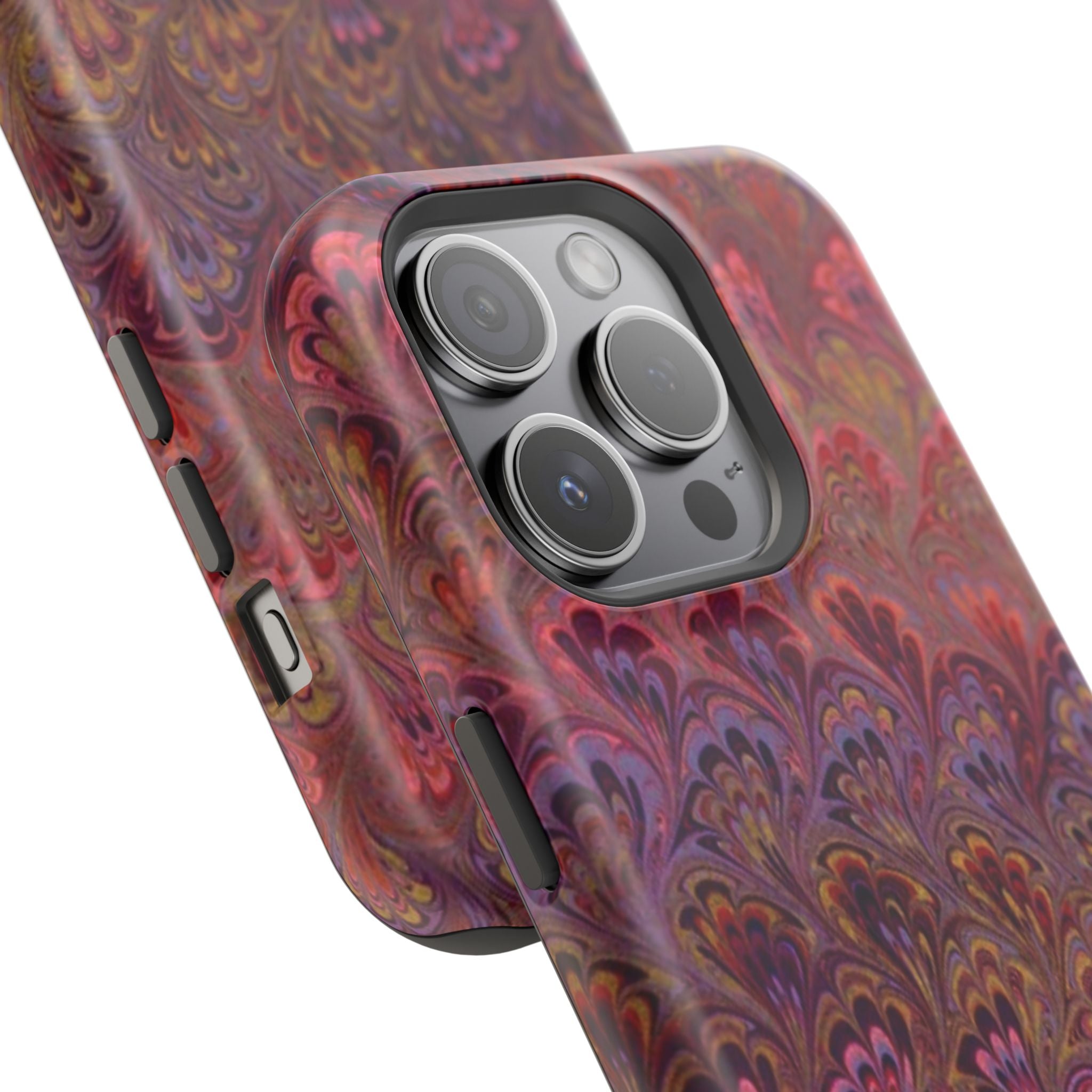 Red, Burgundy, Lavender Italian Peacock Feather Design Phone Case