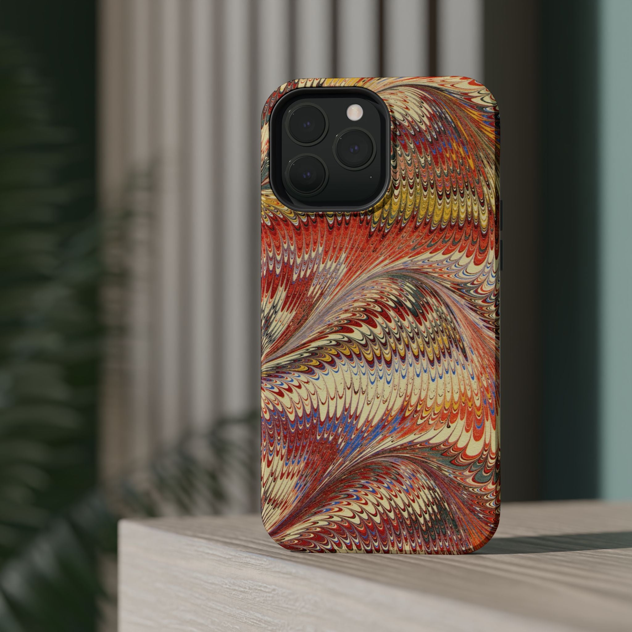 Rust + Gold Italian Marbled Design Magnetic MAG SAFE - Dual Layer Case - Glossy or Matte