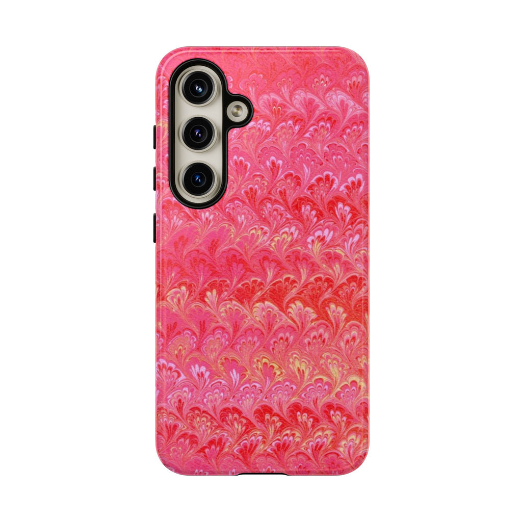 Pink and Gold Marbled Peacock Durable Phone Case - Olive Green and Brown - Matte or Glossy