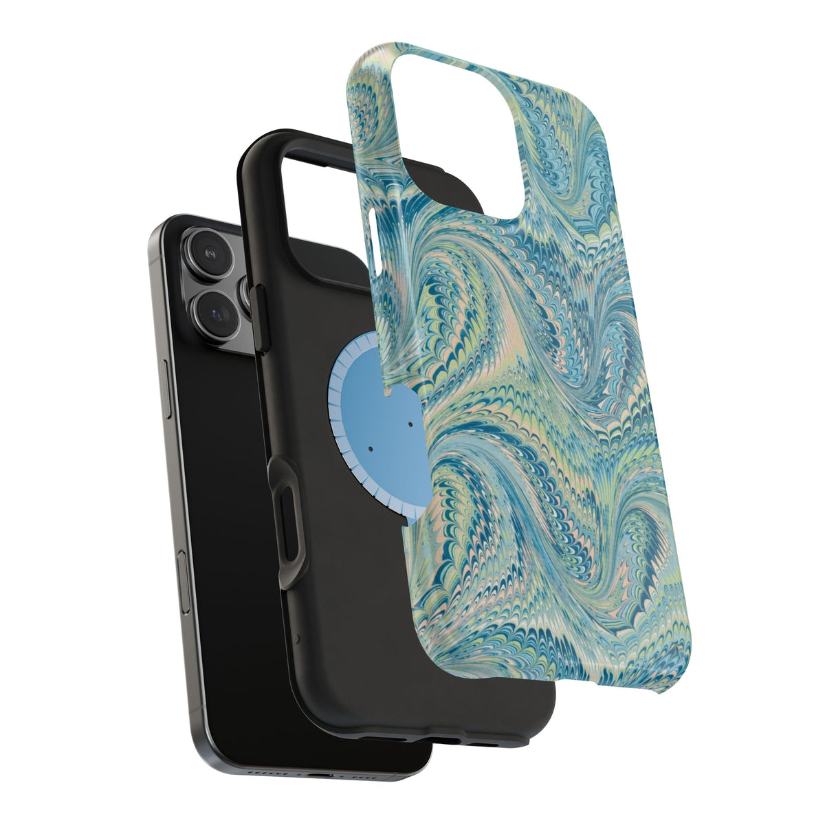 Aqua + Green Marble Phone Case - Impact-Resistant MAG SAFE - Dual Cover Design