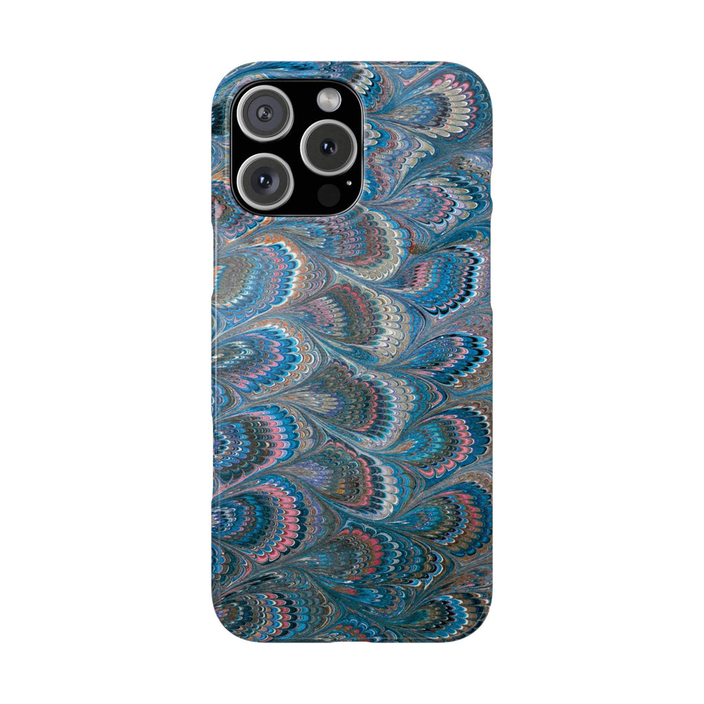 Blue and Pink FEATHER PEACKOCK Marbled VIntage Design, Italian Feather Phone Case, Slim Phone Cases, IPHONE 16 and all sizes