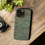 Marbled Peacock Durable Phone Case - Olive Green and Brown - Matte or Glossy