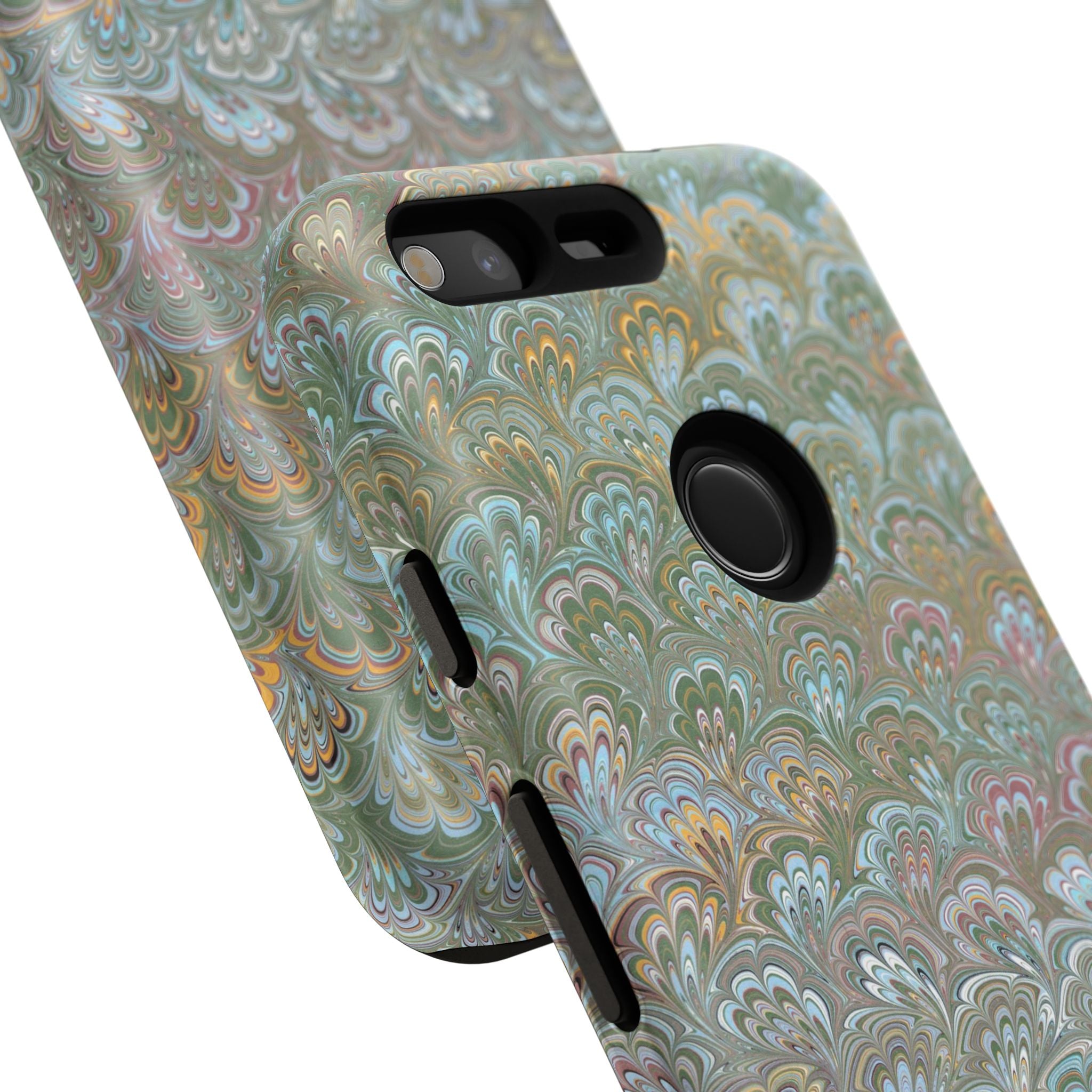 Blue and Green Feather Marbled Phone Case — Dual Layer - Tough Protective Phone Cover
