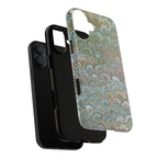 Blue and Green Feather Marbled Phone Case — Dual Layer - Tough Protective Phone Cover