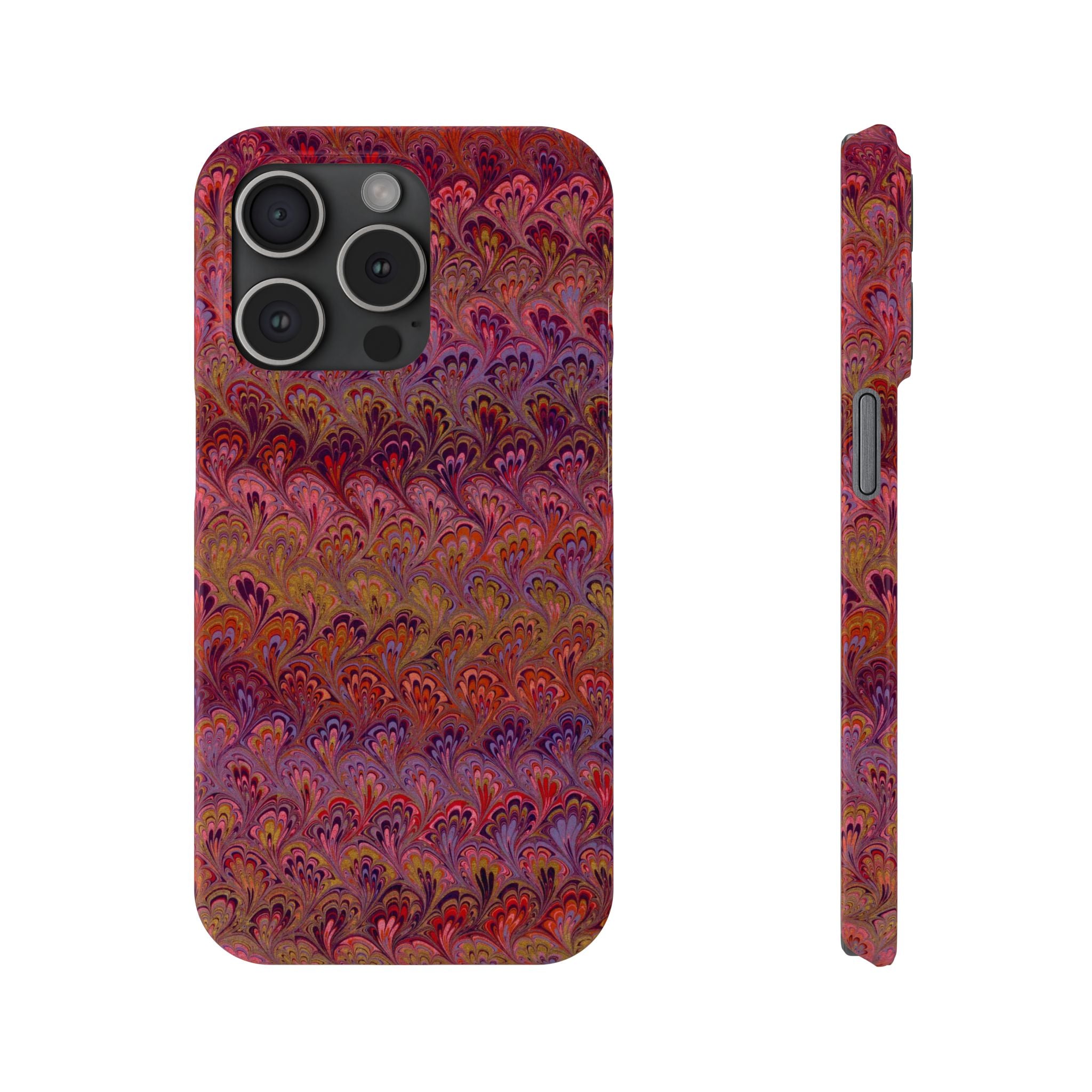 Reds, Lavenders, Marbled VIntage Design, Italian Feather Phone Case, Slim Phone Cases, IPHONE16 and all sizes