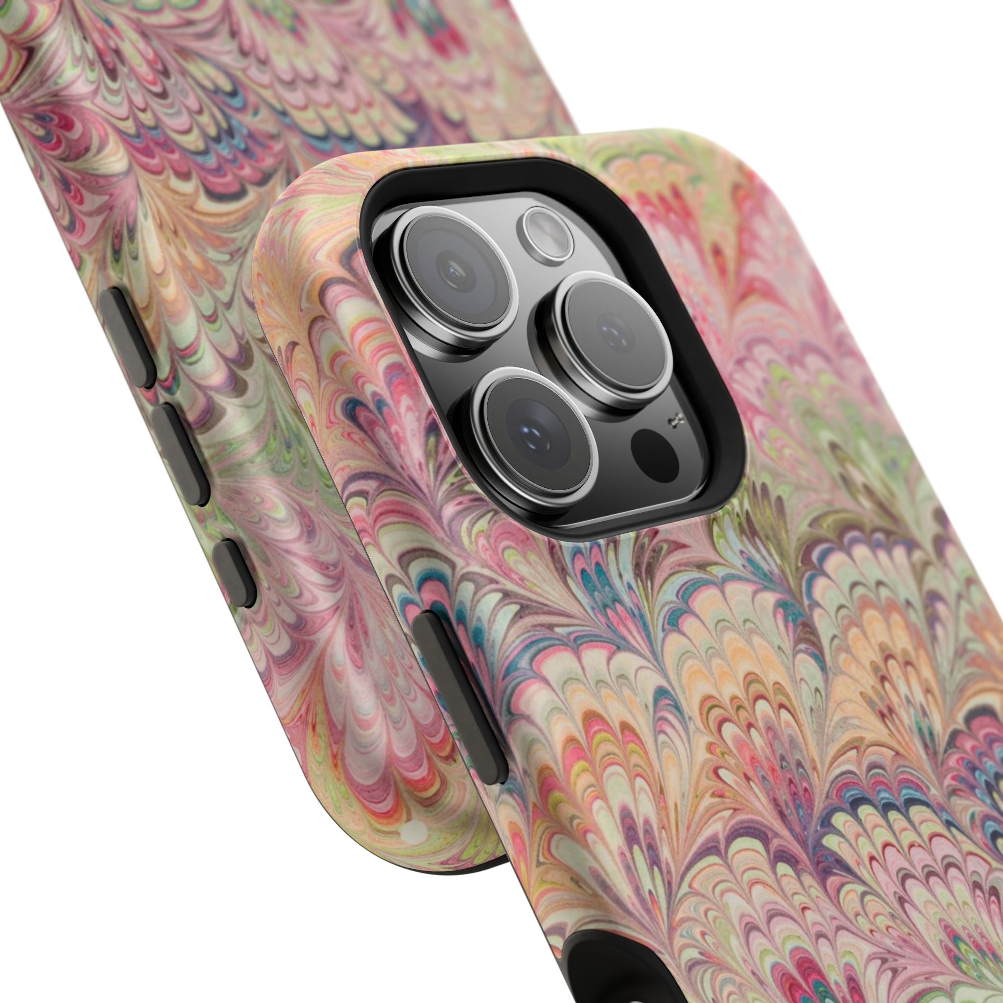 Marbled Pastel Pink and Green Impact-Resistant Phone Case for Apple + Samsung