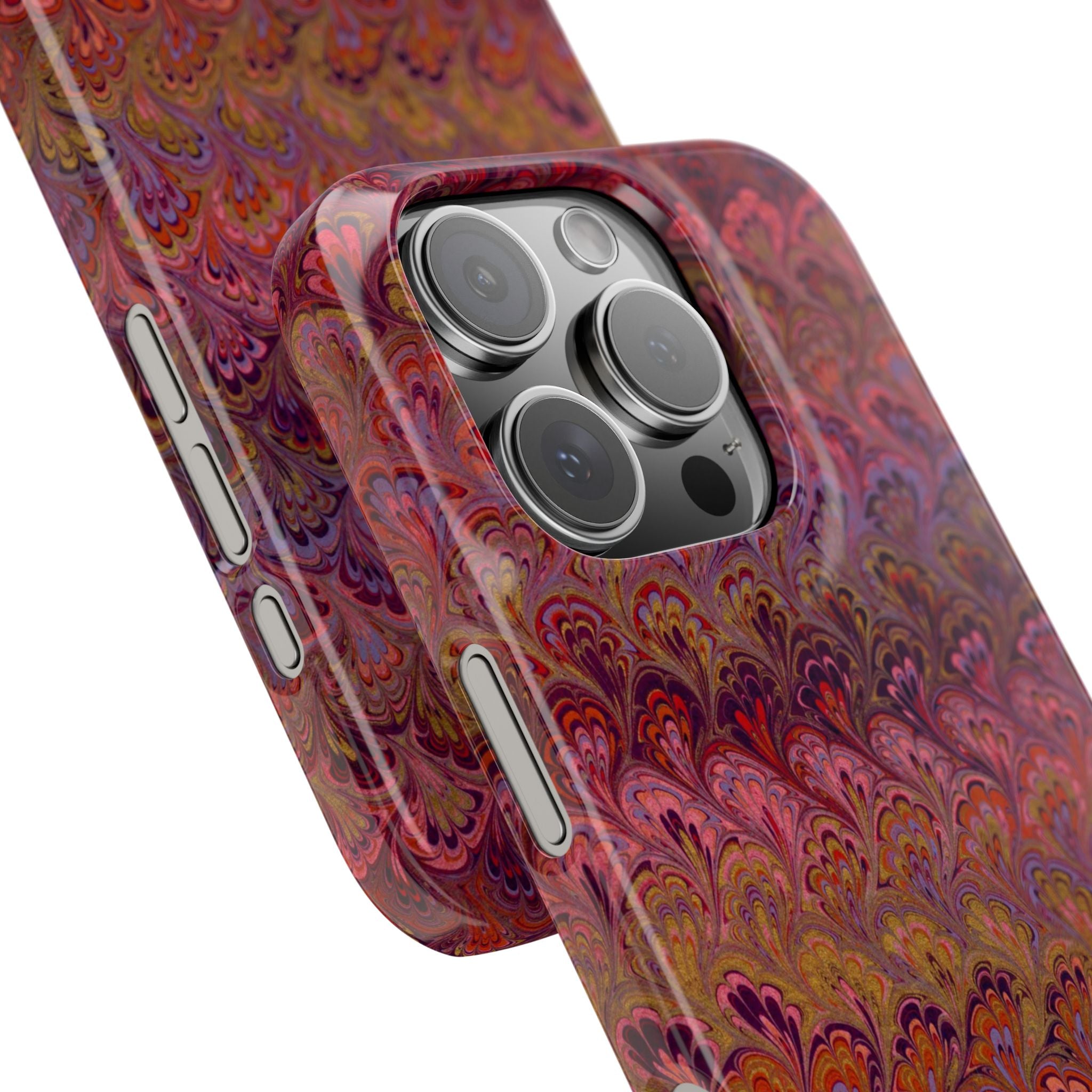 Reds, Lavenders, Marbled VIntage Design, Italian Feather Phone Case, Slim Phone Cases, IPHONE16 and all sizes