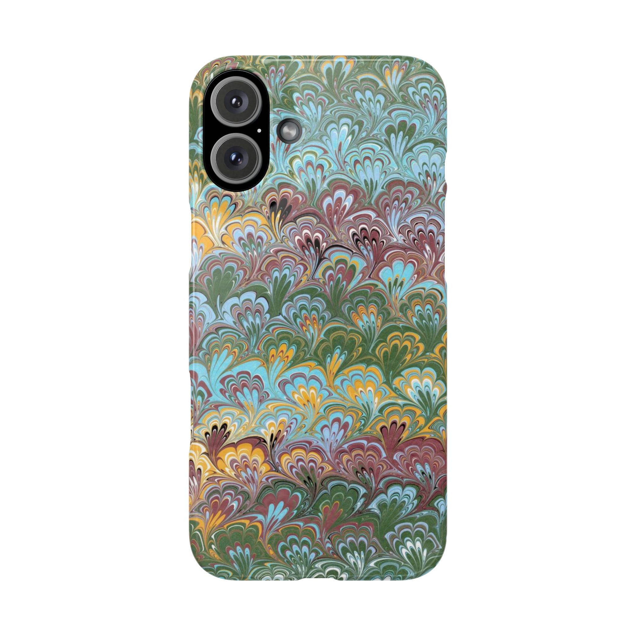 Phone Case with Design from Italy - Marbled "Peacock" Design, Green, Blue, Multi-Color Slim Phone Cases