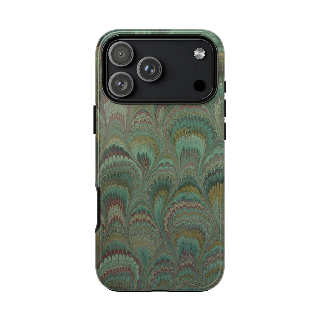 Marbled Peacock Durable Phone Case - Olive Green and Brown - Matte or Glossy