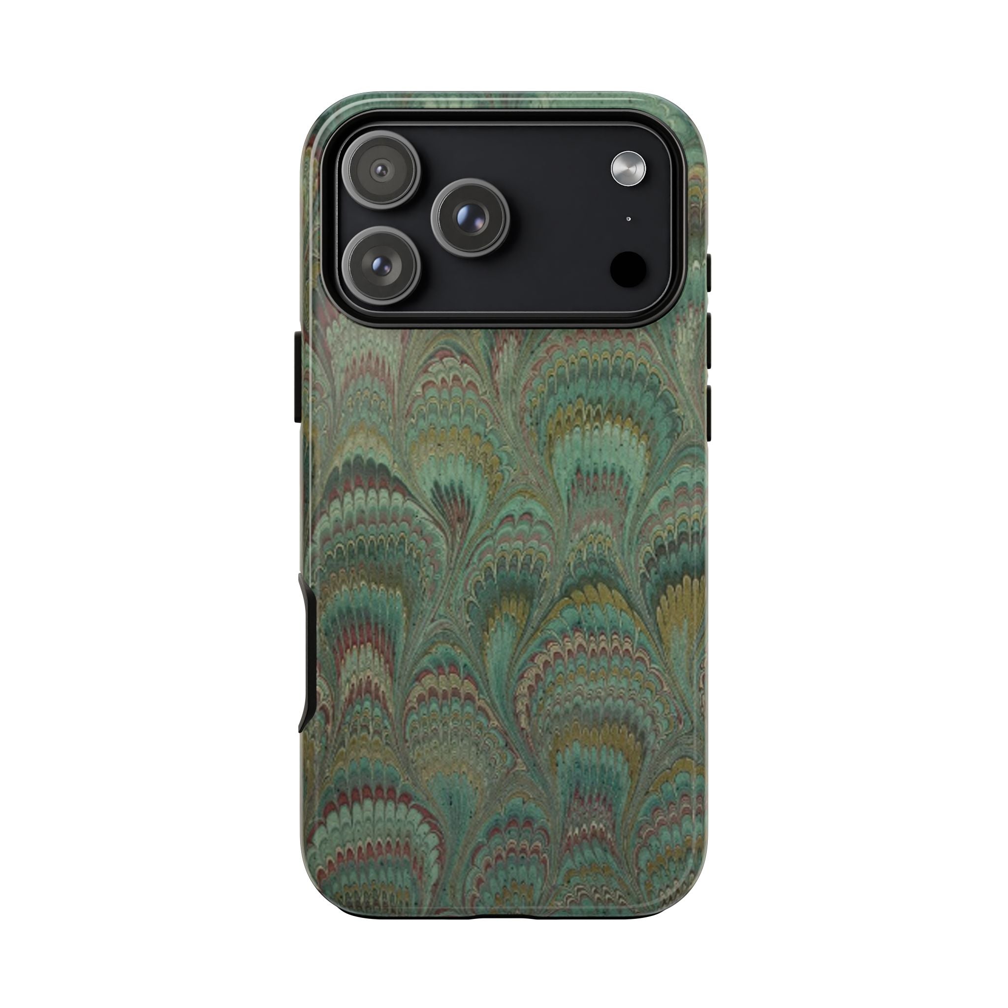 Marbled Peacock Durable Phone Case - Olive Green and Brown - Matte or Glossy