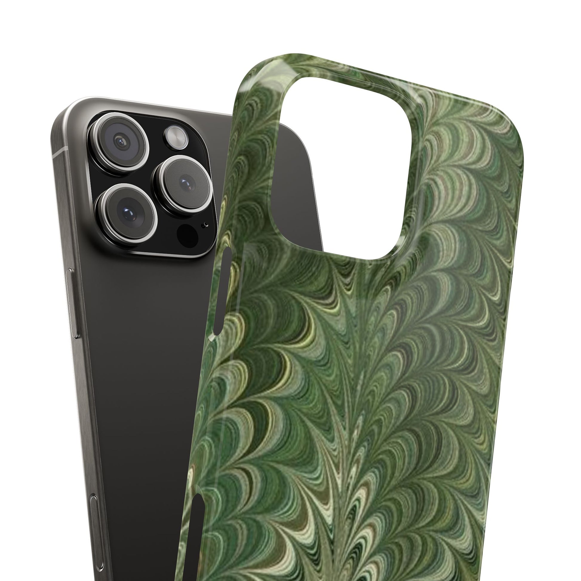 Deep Green Hues of Italian Hand-Painted, Vintage Marbled Paper from Italy Designed Phone Case, iPhone16 Case and all iPhone Cases