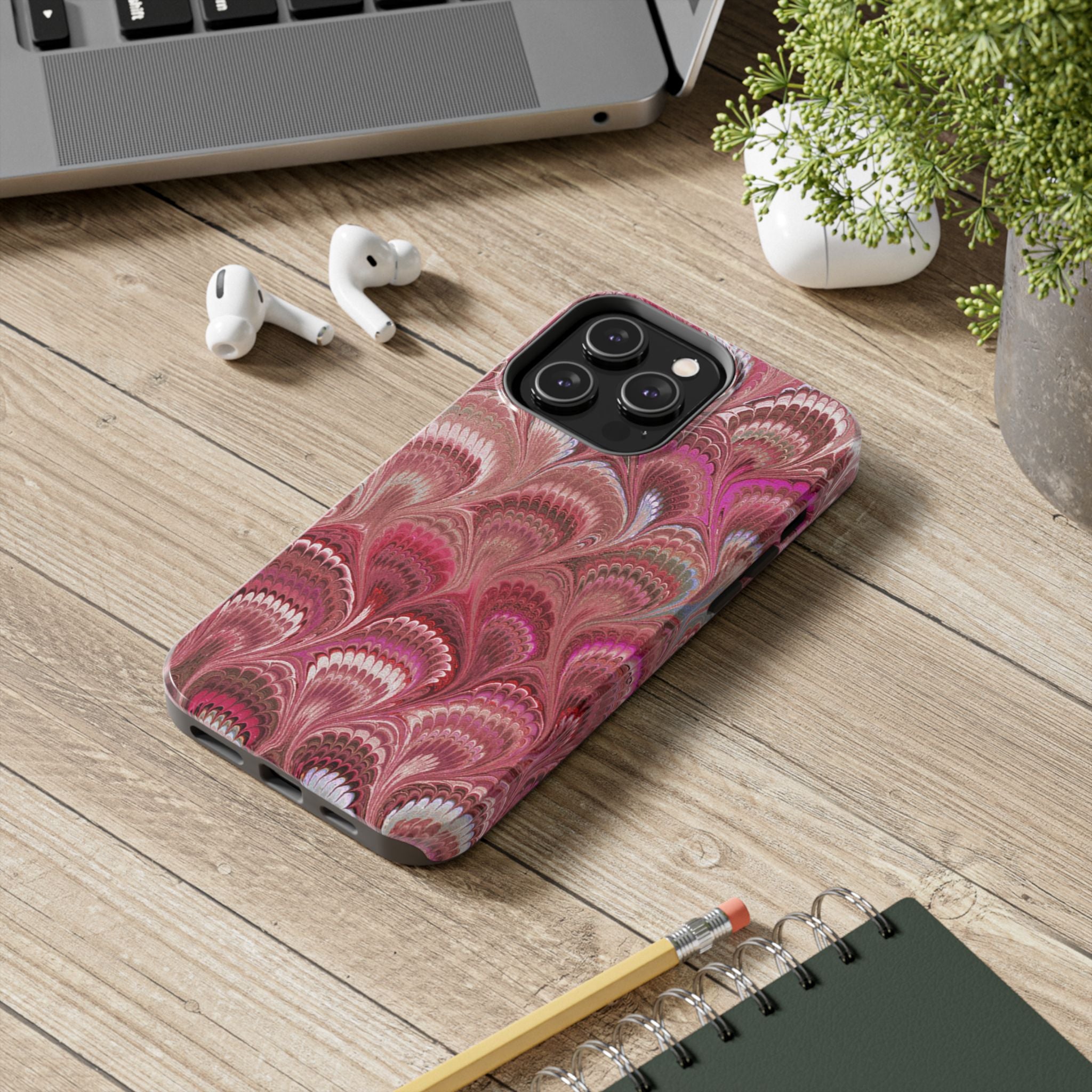 Pink Peacock Marble Italian Tough Phone Case — Durable Marbled Phone Case