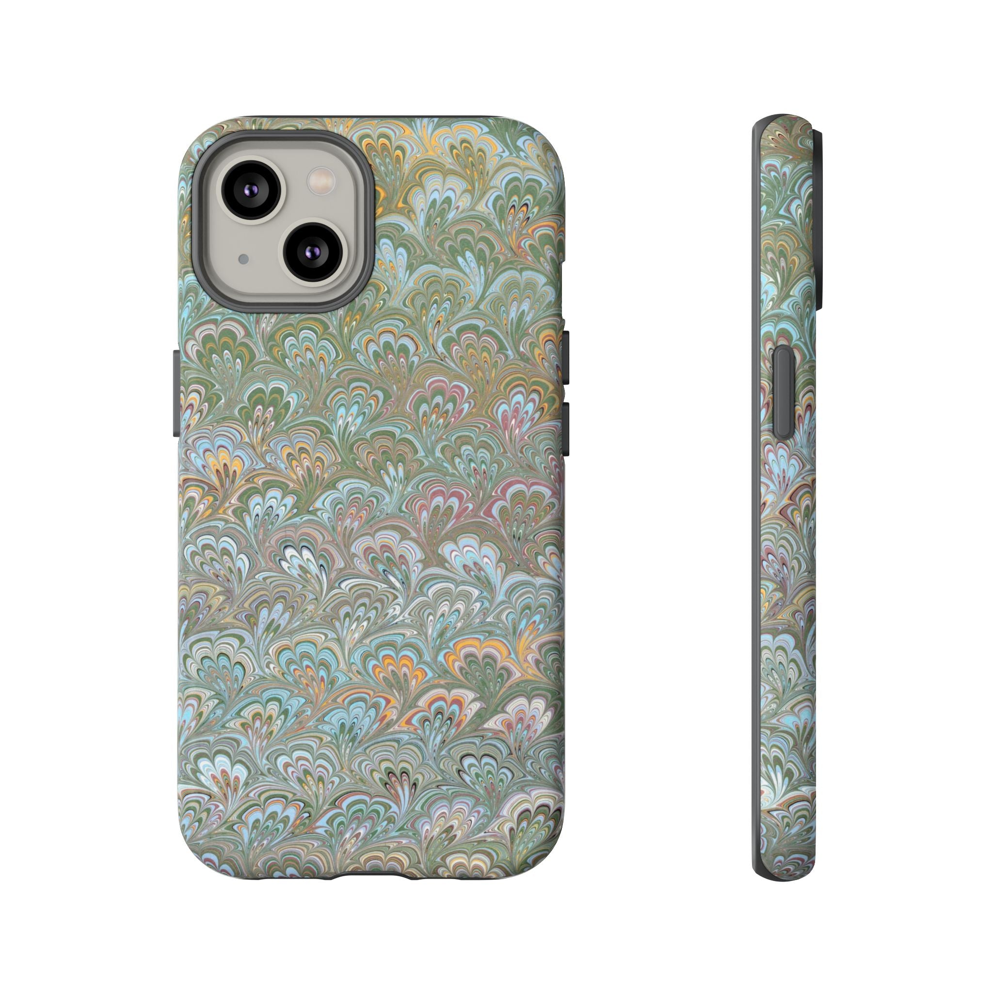 Blue and Green Feather Marbled Phone Case — Dual Layer - Tough Protective Phone Cover