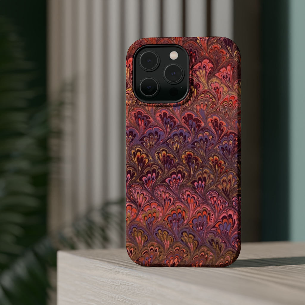 Mag Safe Marble iPhone Case - Red, Burgundy, Lavender & Gold Impact-Resistant