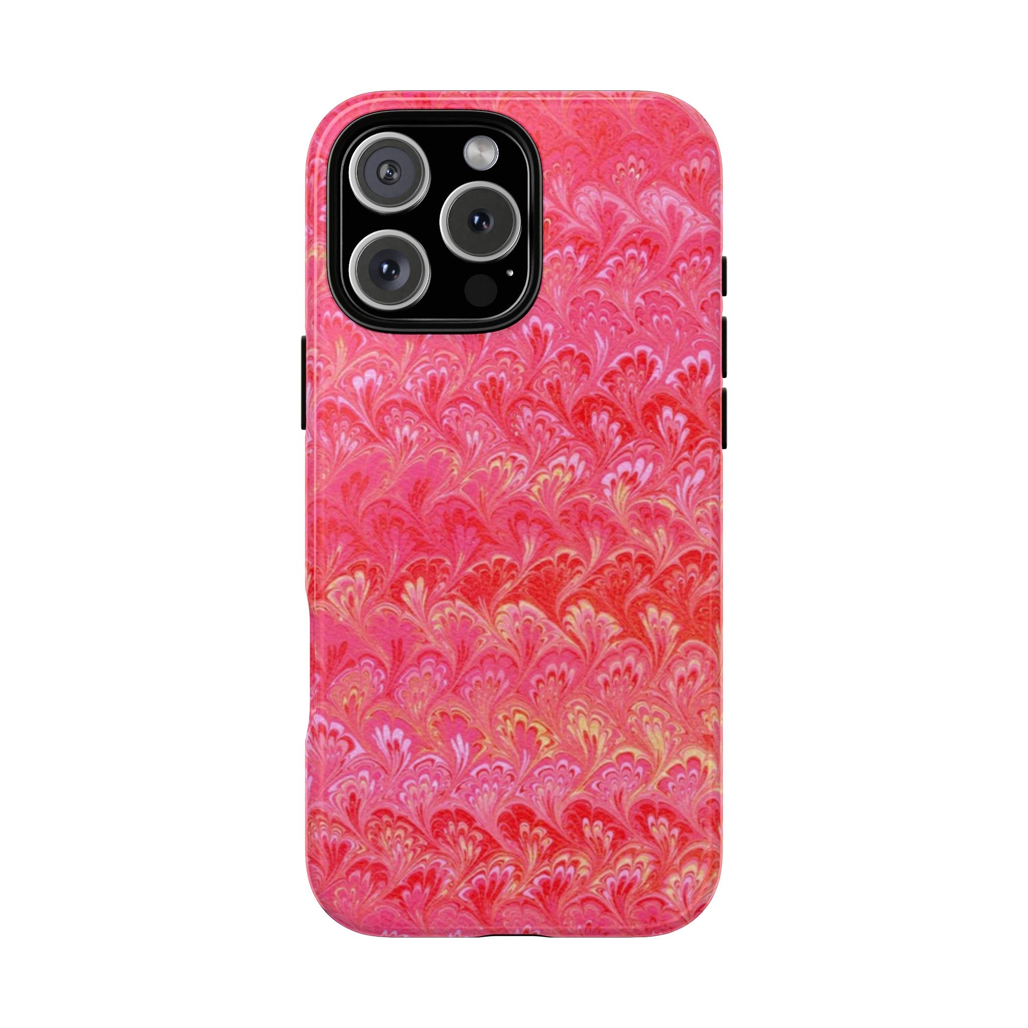 Pink and Gold Marbled Peacock Durable Phone Case - Olive Green and Brown - Matte or Glossy