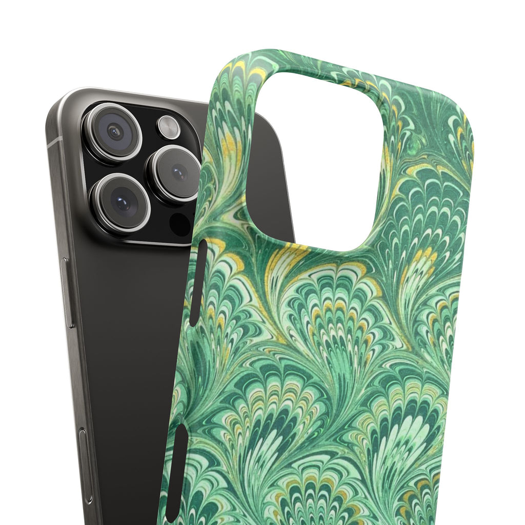 Marbled Feather Green Swirl - Single Layer Slim Phone Case