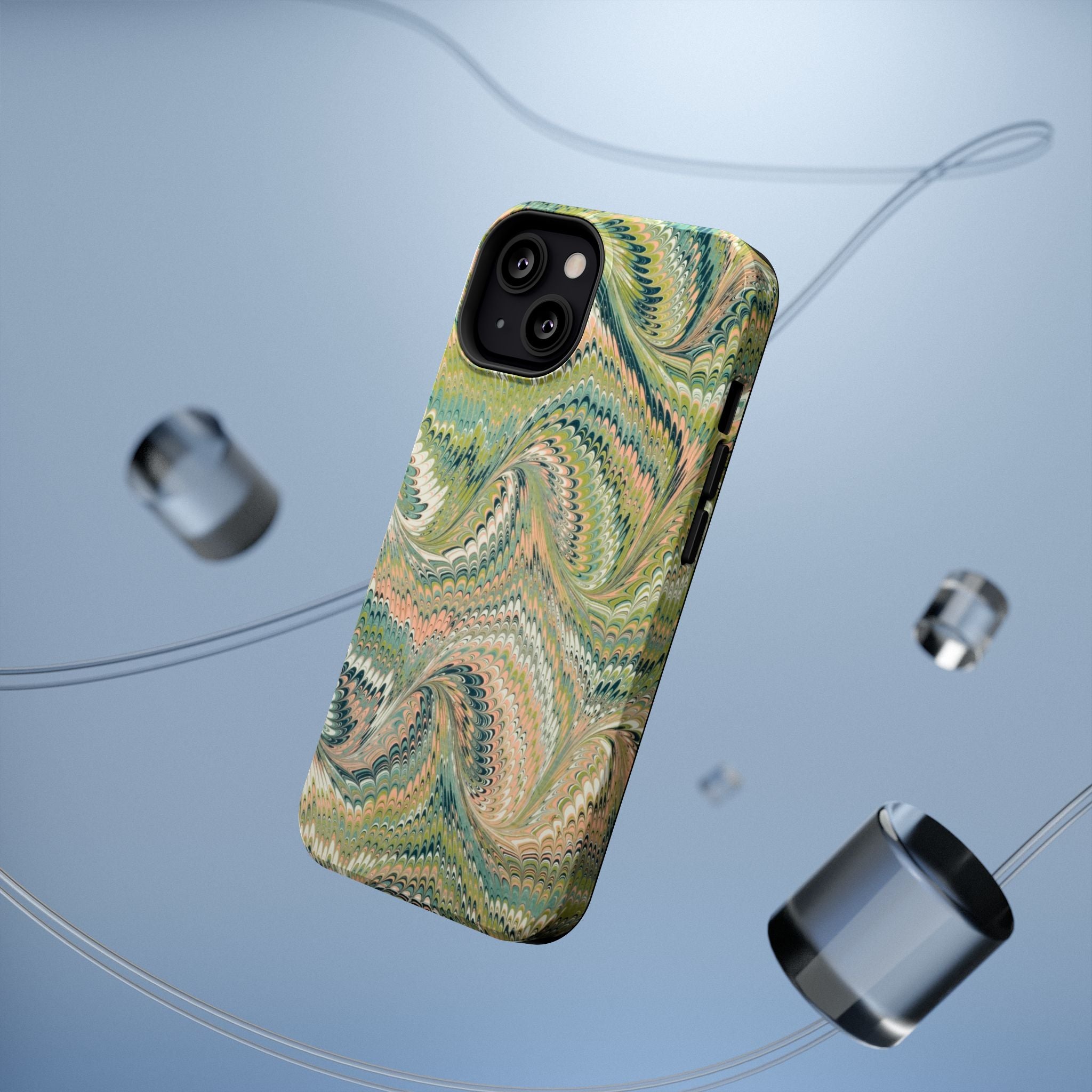 Marbled Swirl Pink and Green Impact-Resistant Phone Case for Apple + Samsung