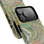 Florentine Marble iPhone Case | Inspired by Florence | Italian Marbled Paper Technique | Artisanal Green Swirl | Dual-Layer Protective Case | Matte or Glossy