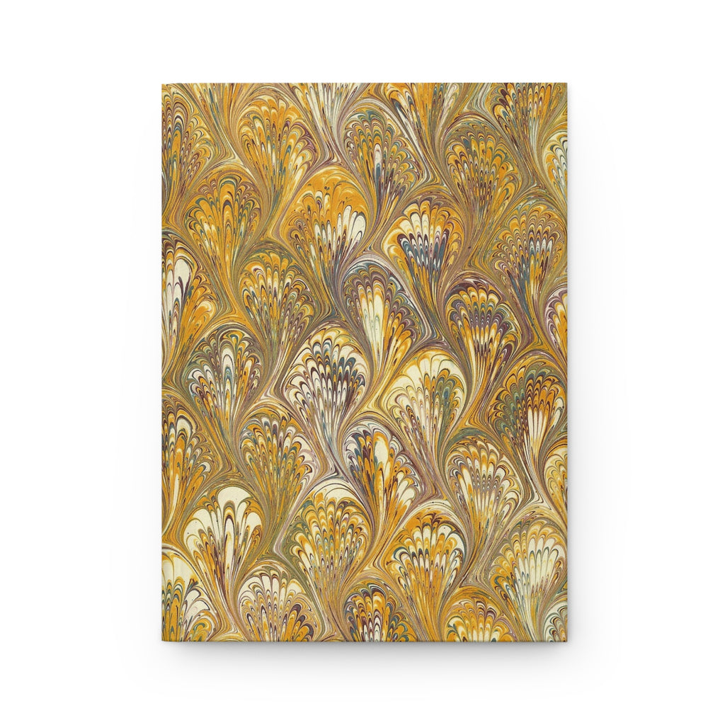 Golden Yellow Hand-Painted Italian Feather Marble Design on Hardcover Journal Matte