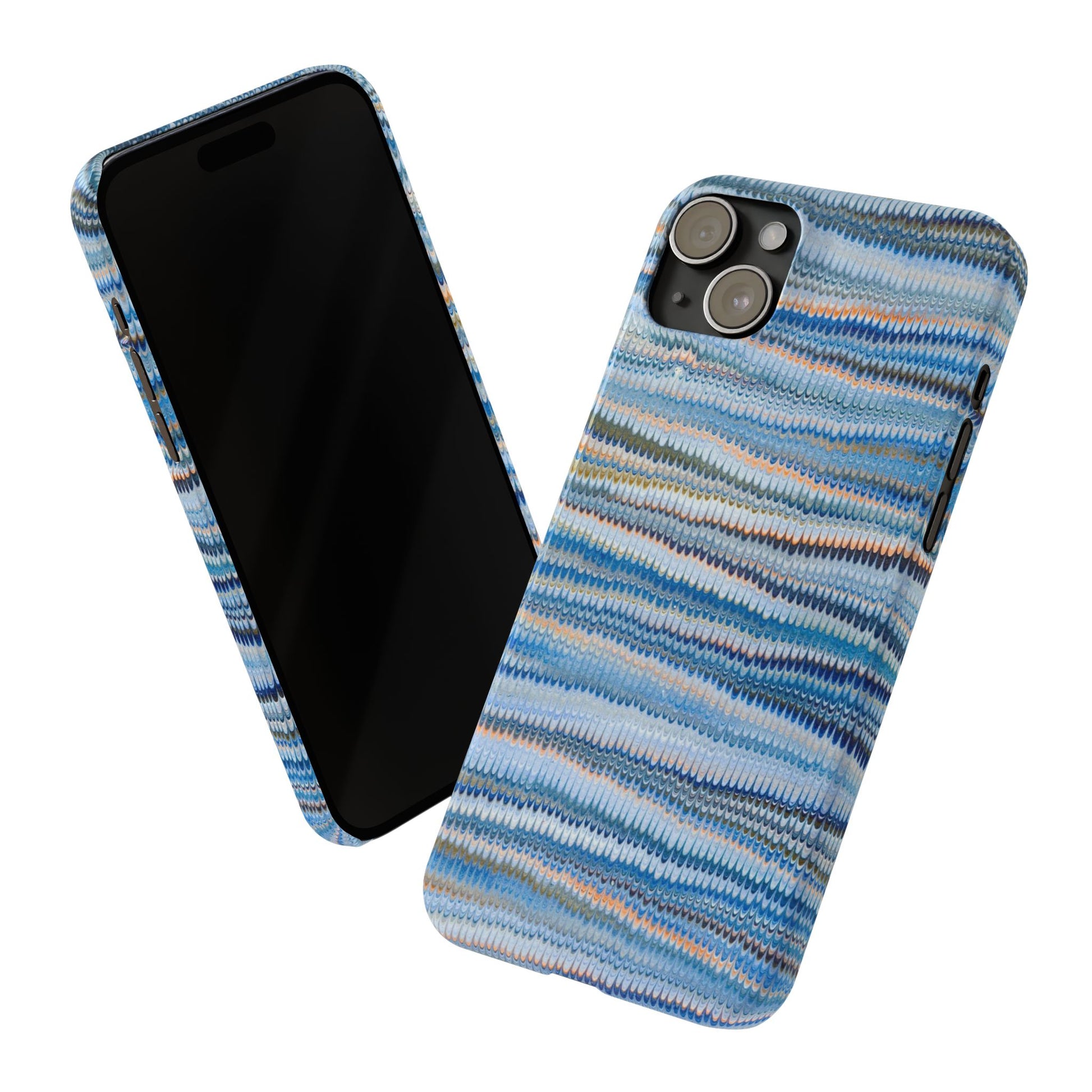 Blue Italian Hand-Painted and Vintage Marbled Inspired Paper Design, Italy Feather Phone Case, iPhone15 Case and all iPhone Case Sizes