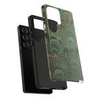 Marbled Peacock Durable Phone Case - Olive Green and Brown - Matte or Glossy
