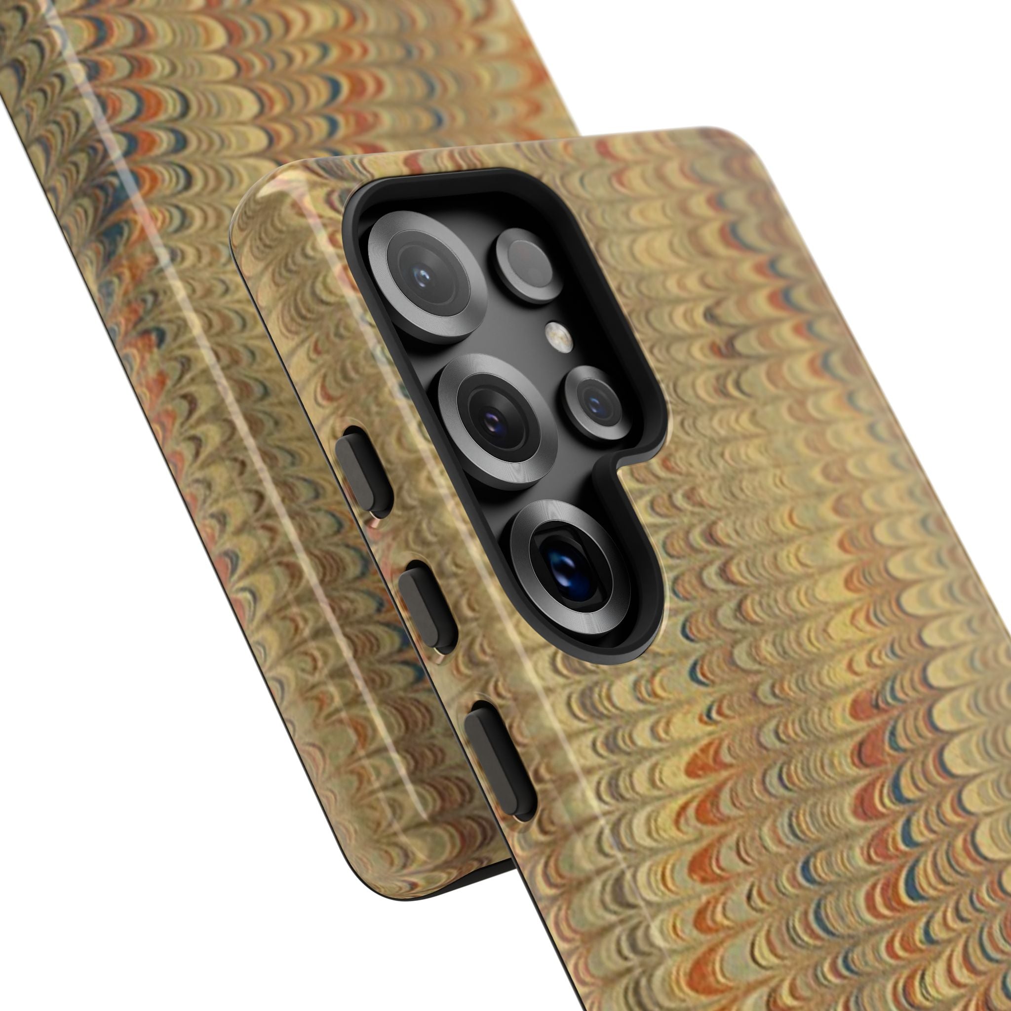 Beige and Blue Marbled Durable Phone Case - Dual Layer - Matte or Glossy