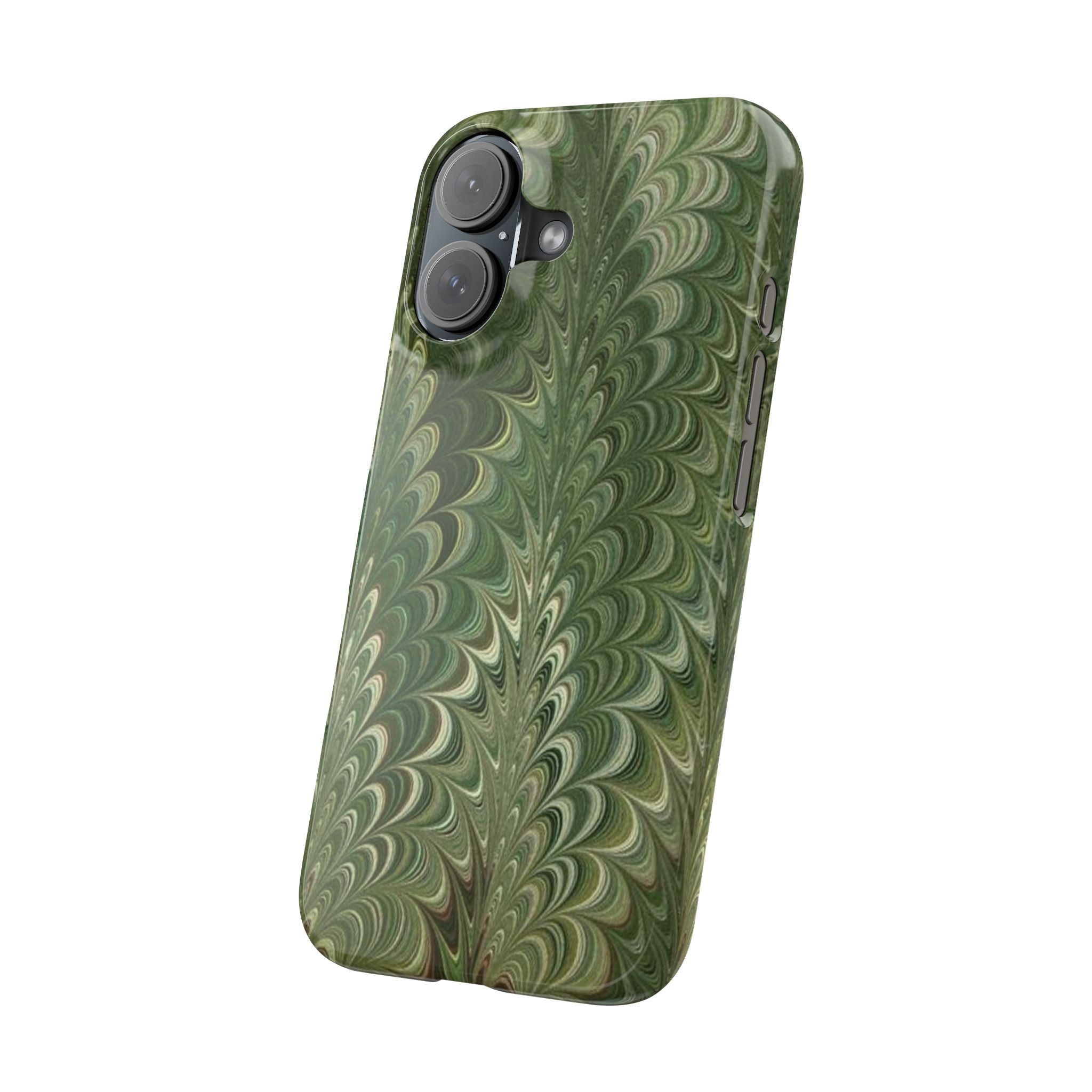 Green Marbled Slim Phone Case — Botanical Swirl Pattern Slim Case