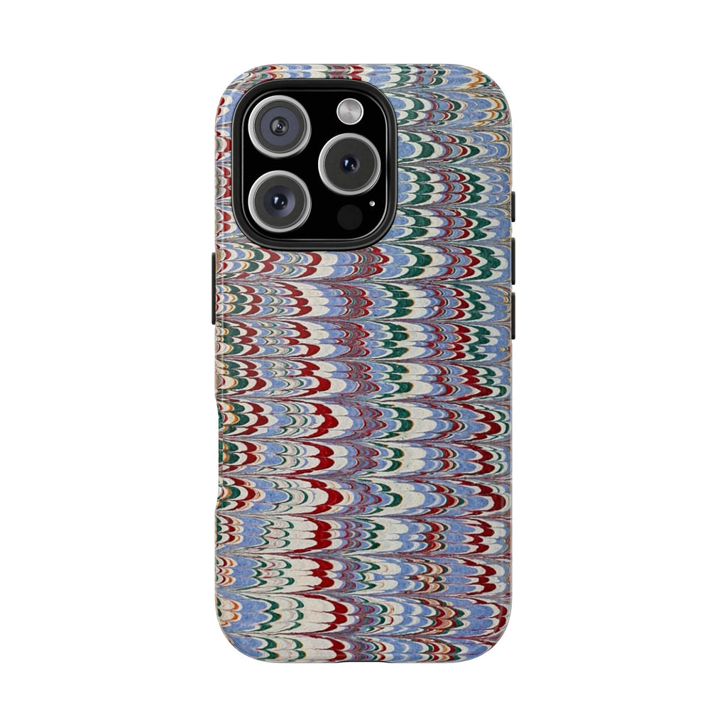 Blue + Burgundy Florentine Marbled Feather Dual Layer Protective iPhone Cover - New FALL Favorite