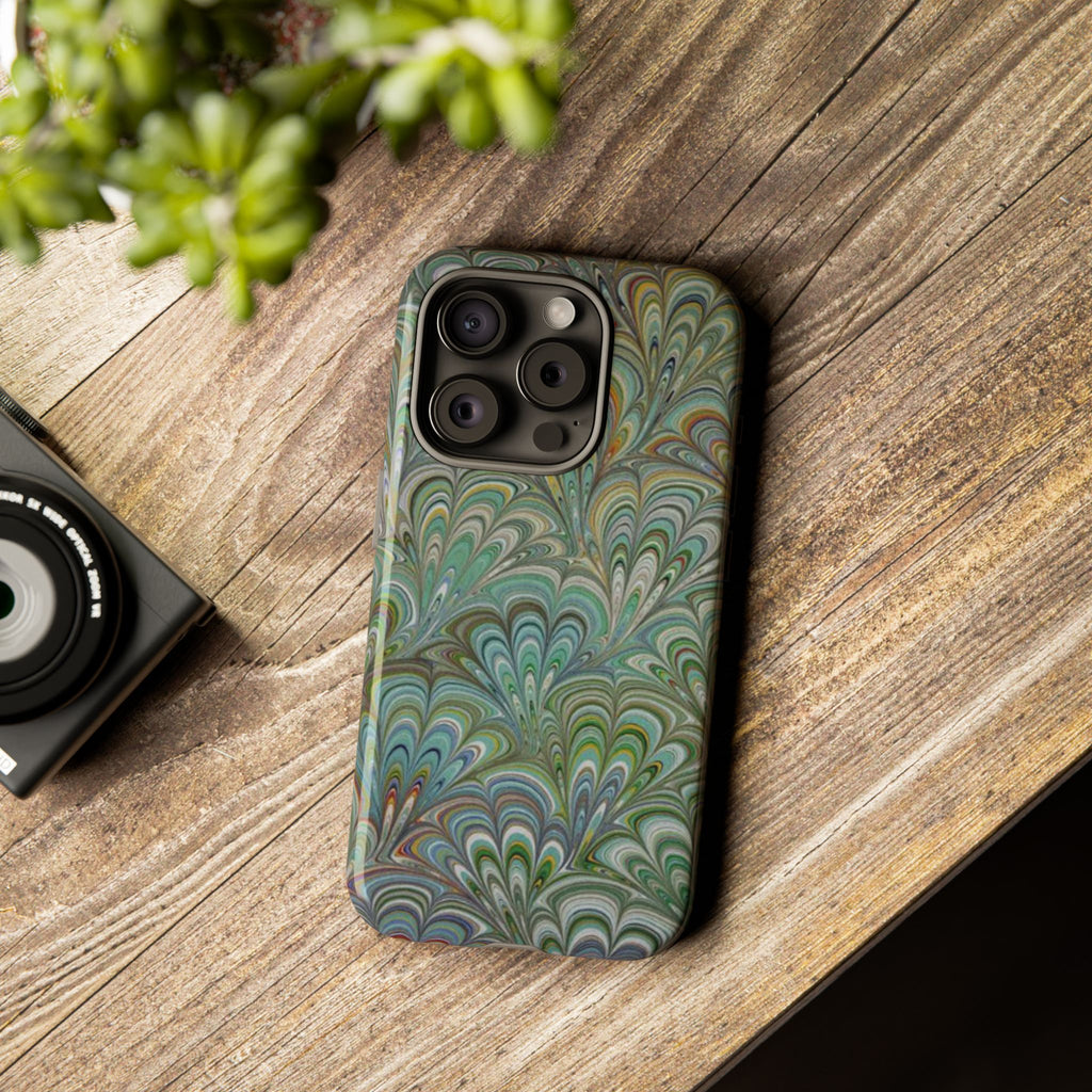 Green Marbled Peacock Durable Phone Case - Matte or Glossy