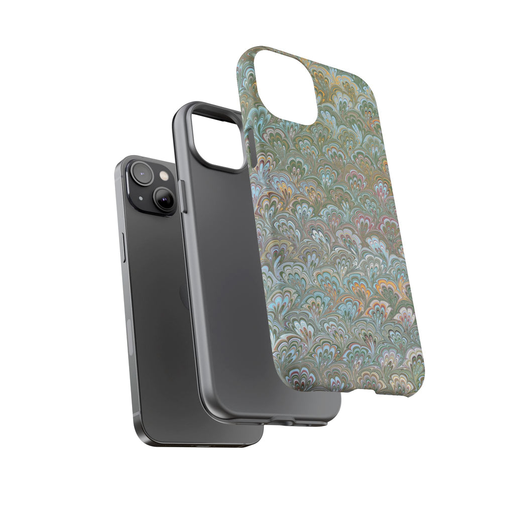 Blue and Green Feather Marbled Phone Case — Dual Layer - Tough Protective Phone Cover