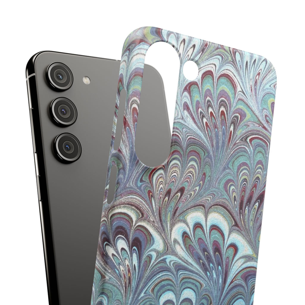 Marbled Feather Blue, White + Burgundy Swirl - Single Layer Slim Phone Case