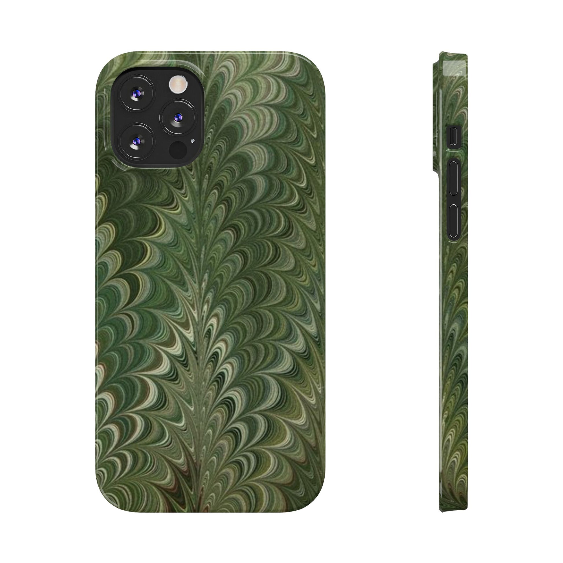Deep Green Hues of Italian Hand-Painted, Vintage Marbled Paper from Italy Designed Phone Case, iPhone16 Case and all iPhone Cases