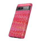 Pink and Gold Marbled Peacock Durable Phone Case - Olive Green and Brown - Matte or Glossy