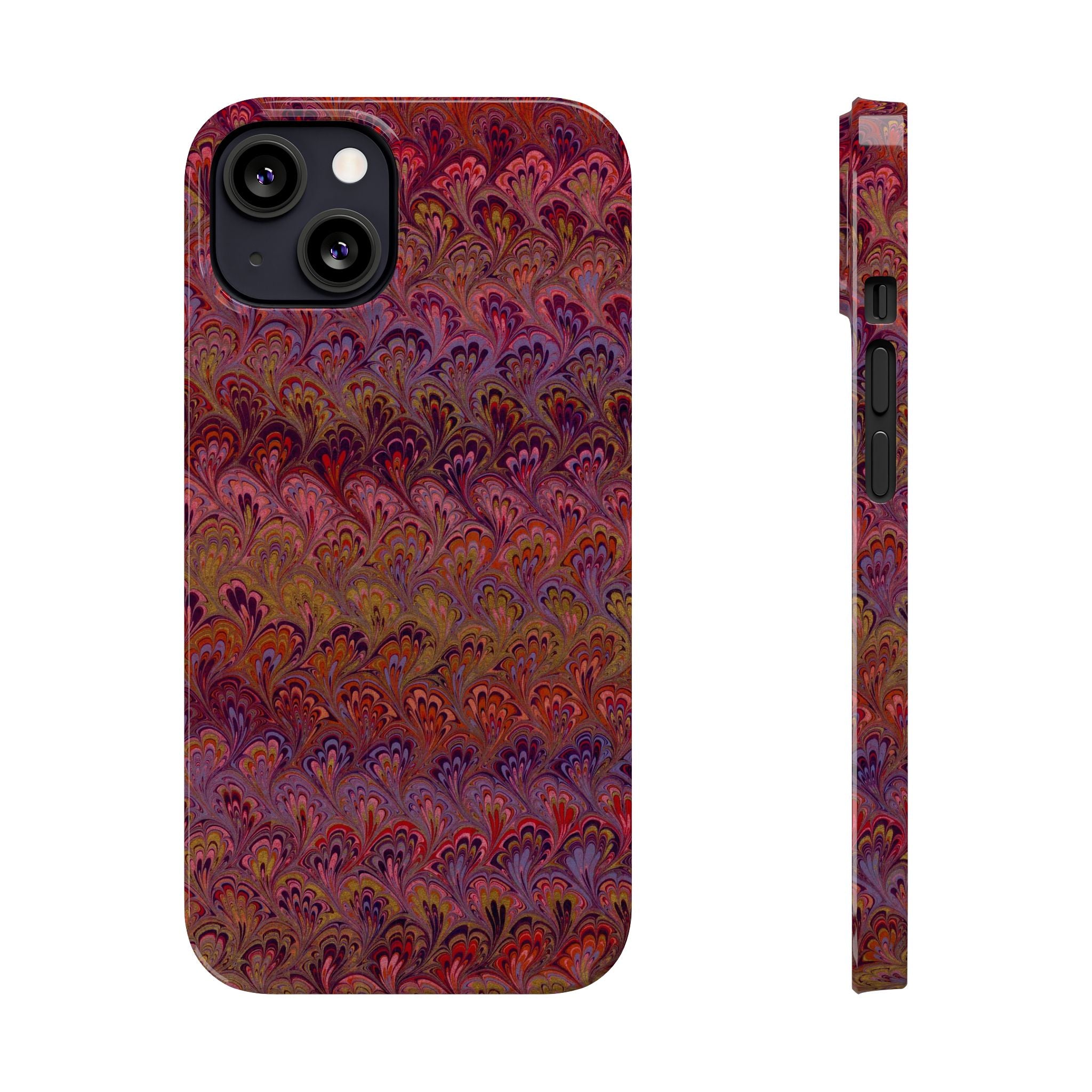 Reds, Lavenders, Marbled VIntage Design, Italian Feather Phone Case, Slim Phone Cases, IPHONE16 and all sizes