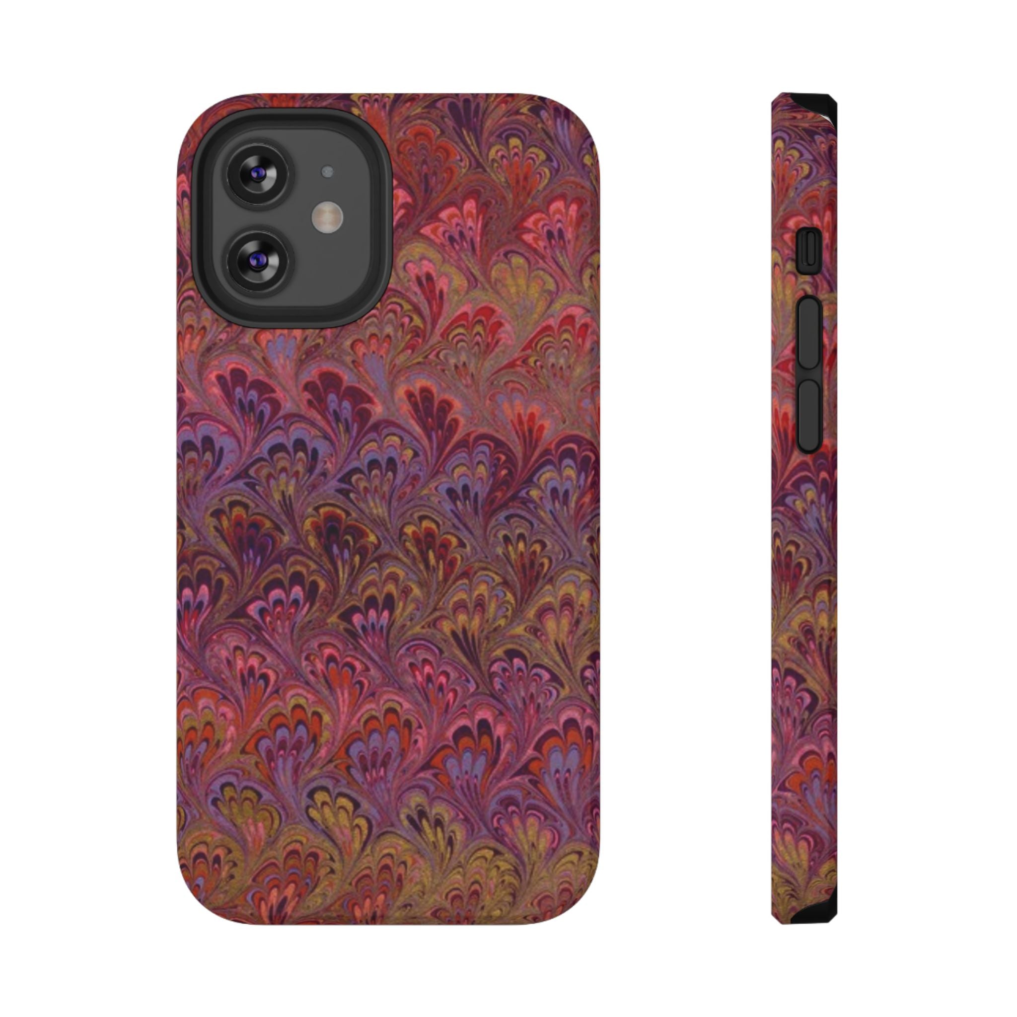 Red, Burgundy, Lavender Italian Peacock Feather Design Phone Case