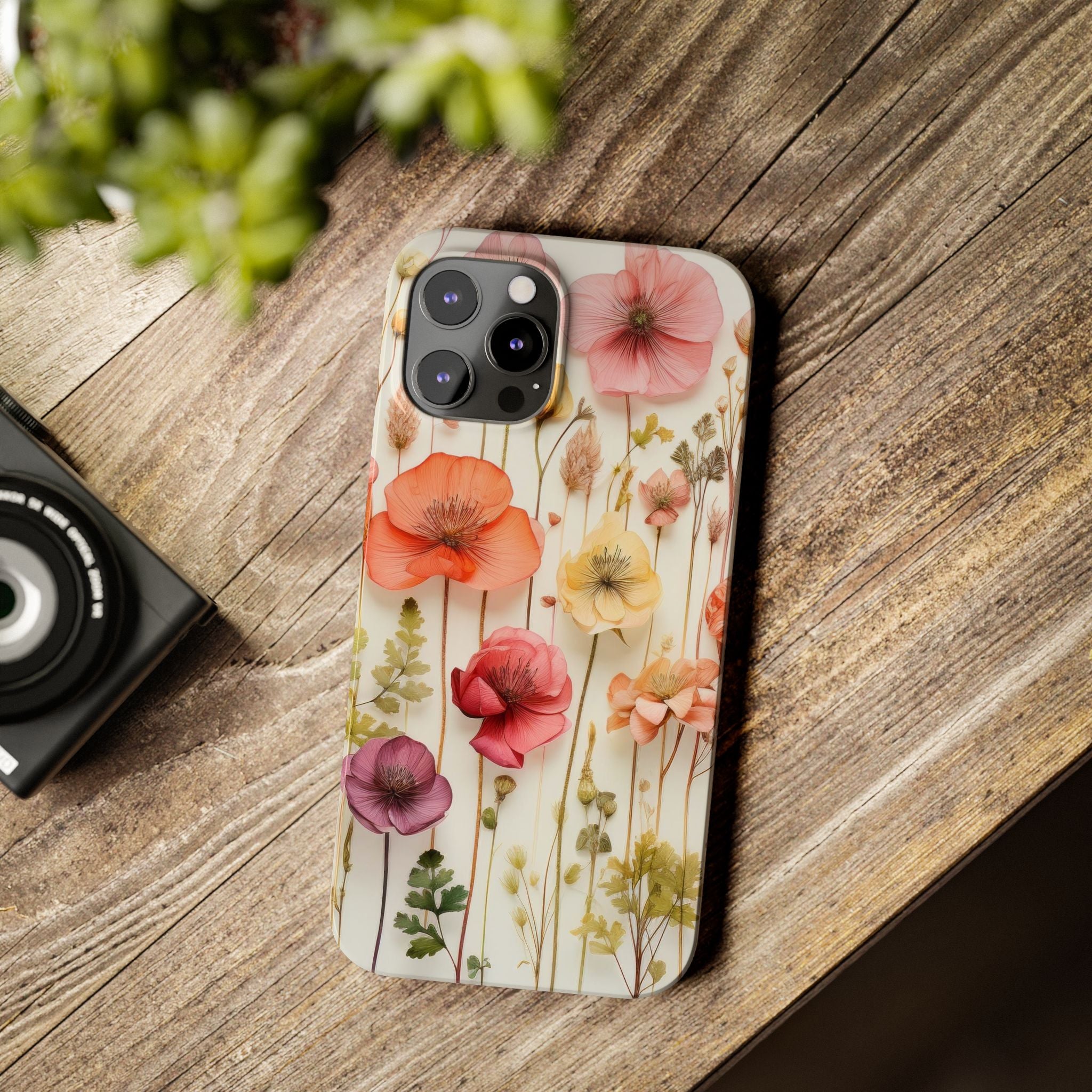 Slim Phone Case - Pink Floral Pressed Flowers iPhone 17 and Other Sizes - Glossy Finish
