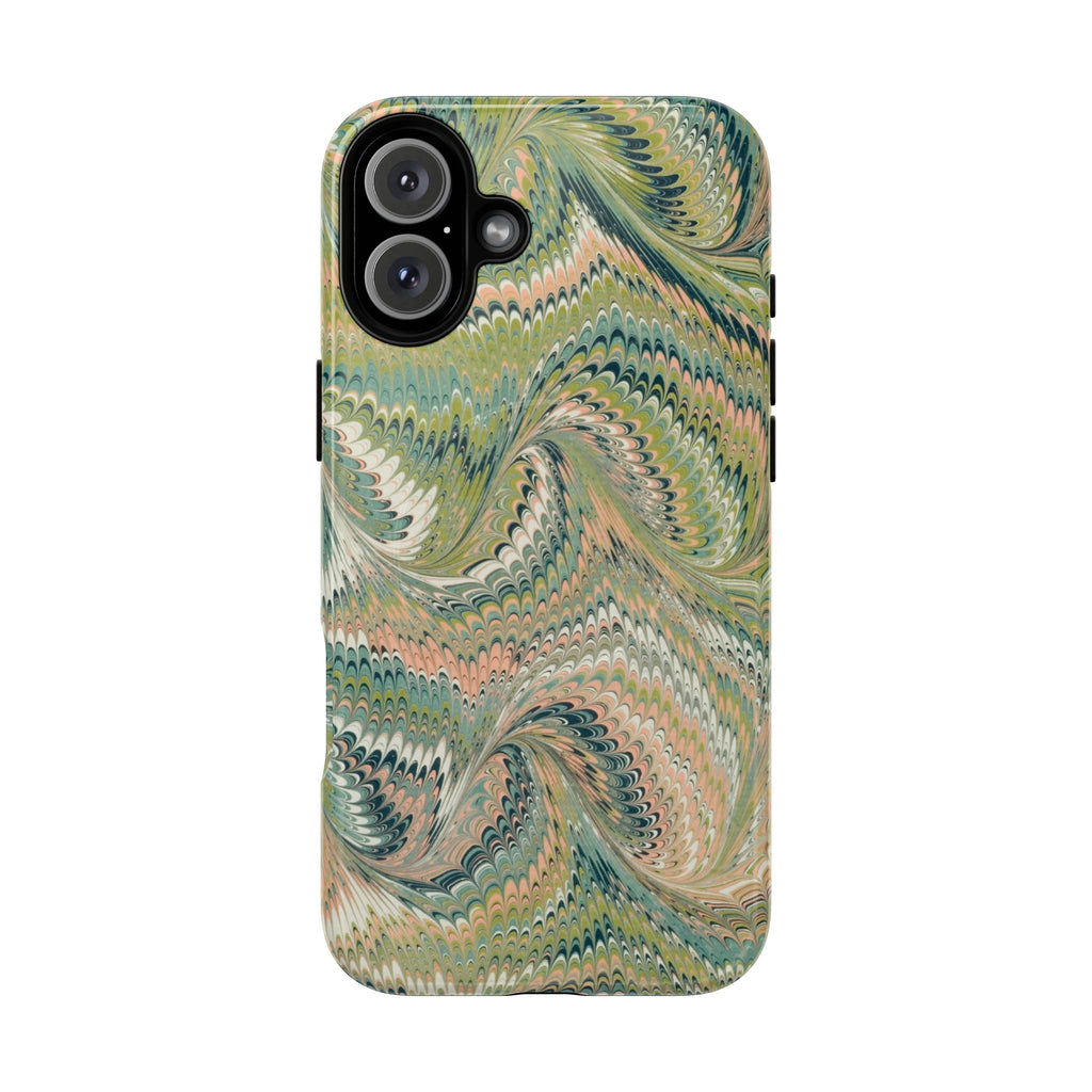 Florentine Marble iPhone Case | Inspired by Florence | Italian Marbled Paper Technique | Artisanal Green Swirl | Dual-Layer Protective Case | Matte or Glossy