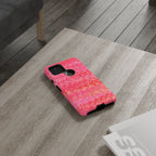 Pink and Gold Marbled Peacock Durable Phone Case - Olive Green and Brown - Matte or Glossy