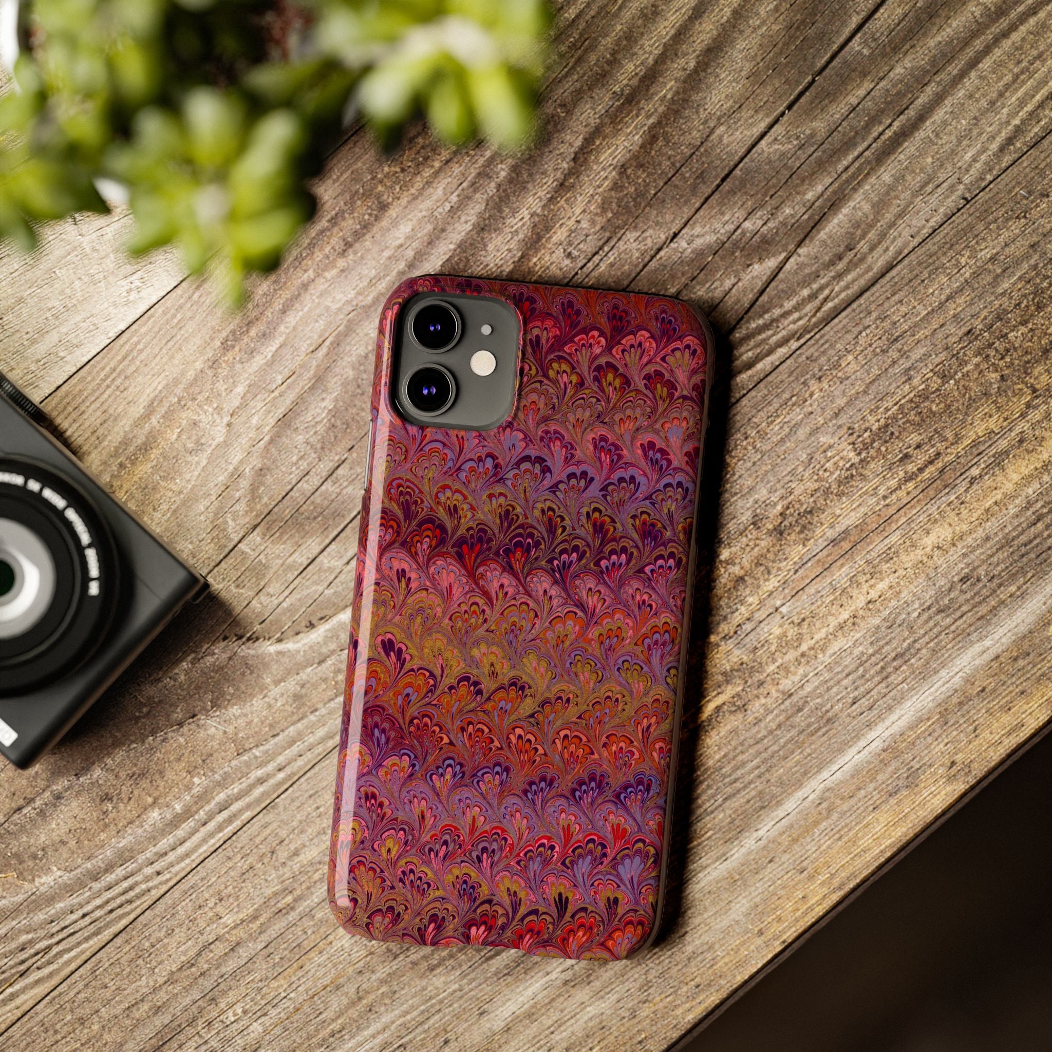 Reds, Lavenders, Marbled VIntage Design, Italian Feather Phone Case, Slim Phone Cases, IPHONE16 and all sizes
