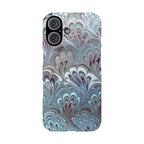 Marbled Feather Blue, White + Burgundy Swirl - Single Layer Slim Phone Case