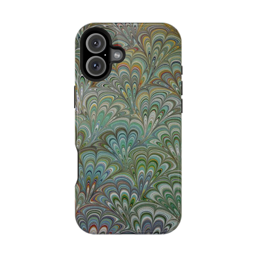 iPhone17 + All Models Phone Cases, Italian Peacock Feather Design, Stylish Impact-Resistant Shell, Protective Cover, Green Peacock Print
