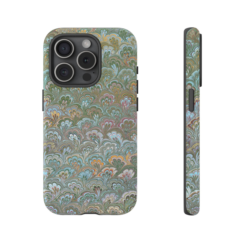 Blue and Green Feather Marbled Phone Case — Dual Layer - Tough Protective Phone Cover
