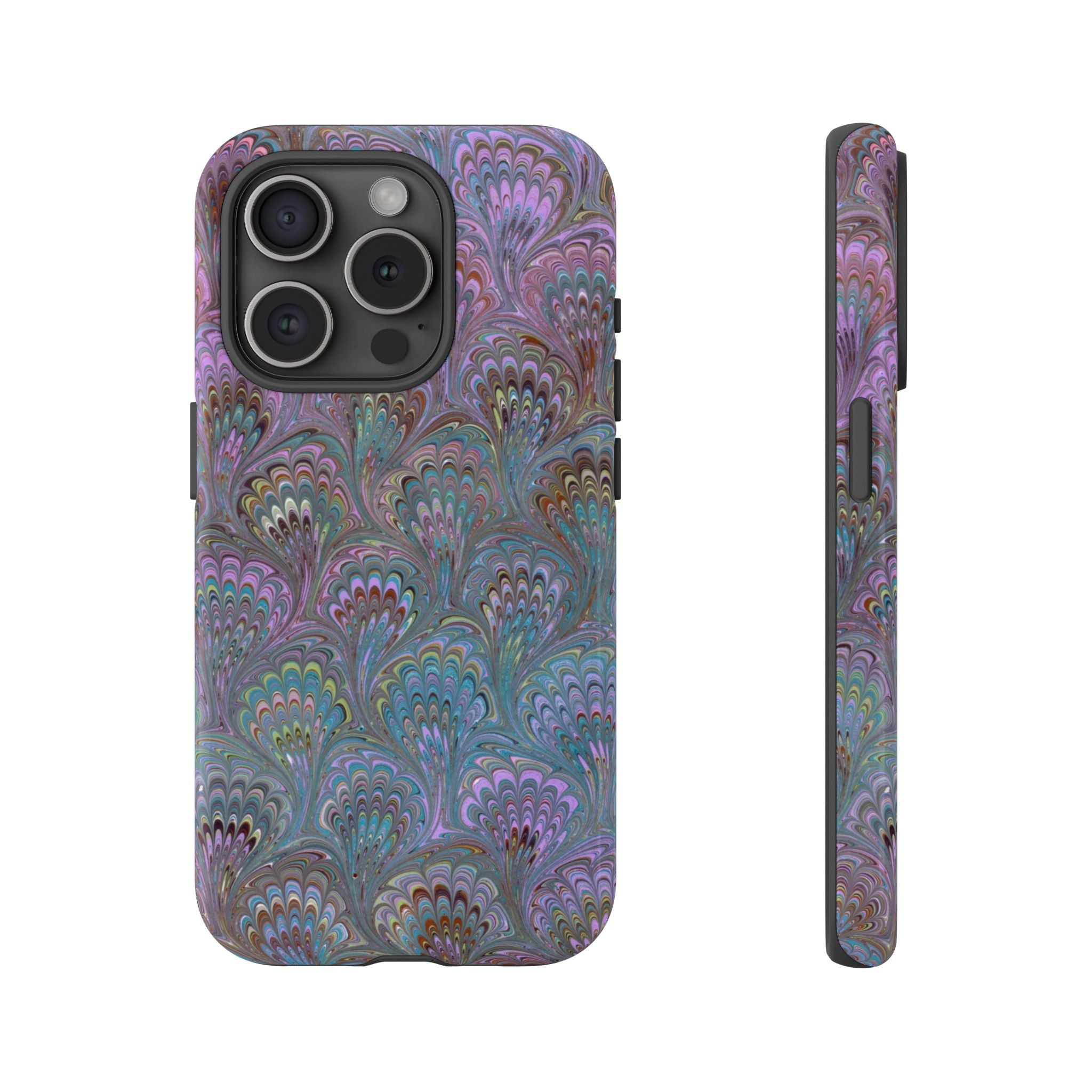 Lavender Marbled Peacock Durable Phone Case - Matte or Glossy