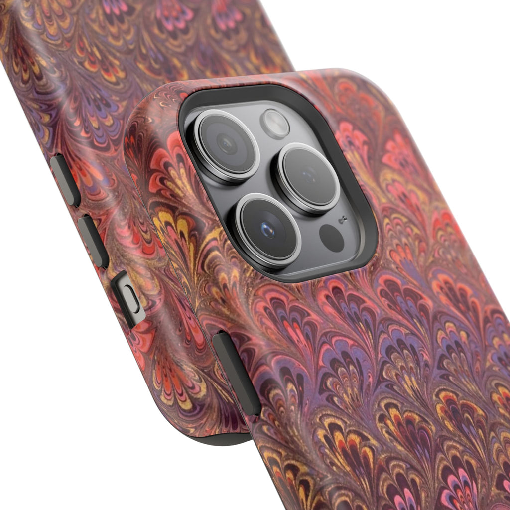 Mag Safe Marble iPhone Case - Red, Burgundy, Lavender & Gold Impact-Resistant